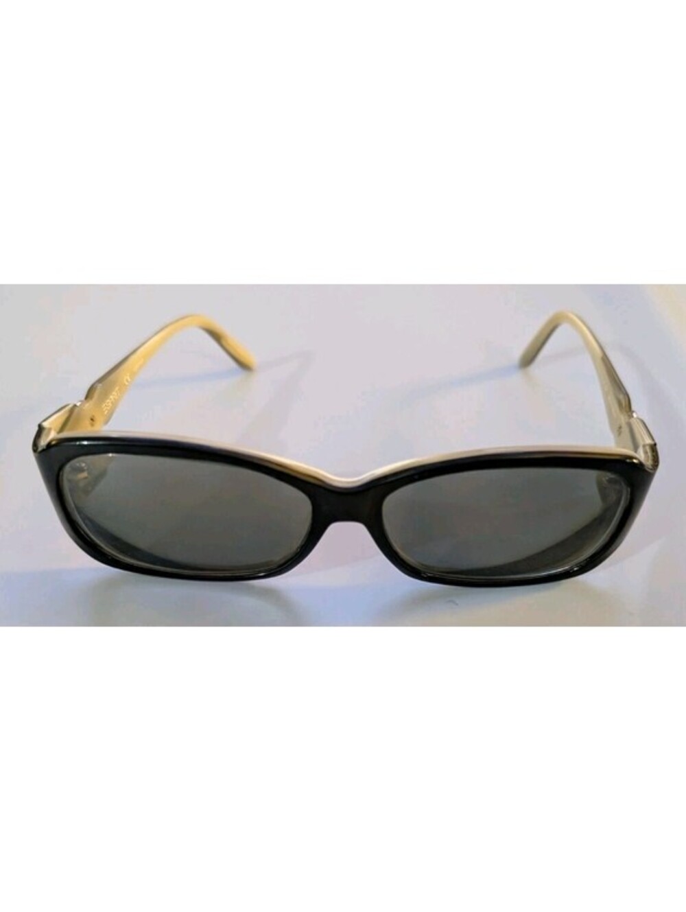 Vintage Esprit Women's Two-Tone Black and Cream Sunglasses with Gold Leaf Detail